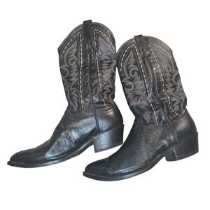 DAN POST Black Teju Lizard Leather Cowboy Boots Men’s 8.5 D Made USA 16830